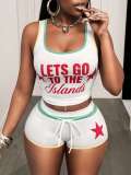 Summer Women's Casual Letter Print Tank Top & Shorts Sports Two-Piece Set