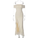 Summer Women's Chic Solid Color Off Shoulder Ruffle Split Dress