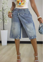 Spring Summer Women's Ripped Faux Two-Piece Loose Denim Shorts Spring Summer Women's Ripped Faux Two-Piece Loose Denim Shorts