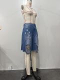 Spring Summer Women's Washed Ripped Loose Irregular Denim Shorts