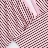 Fall Women's Elegant V-Neck Wide Sleeve Striped Patchwork T-Shirt