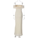 Summer Women's Chic Solid Color Off Shoulder Ruffle Split Dress