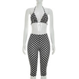 Women polka dot sexy sleeveless polka dot print three-piece
