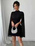 Women's Shiny Print High Neck Lantern Sleeve Tight-Fit Bodycon Party Dress