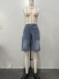 Spring Summer Women's Ripped Faux Two-Piece Loose Denim Shorts
