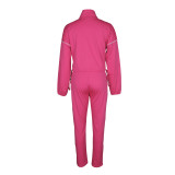 Fall Winter Women's Solid Color Casual Long Sleeve Jacket & Pants Two-Piece Sports Set