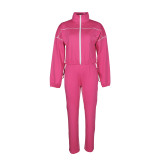 Fall Winter Women's Solid Color Casual Long Sleeve Jacket & Pants Two-Piece Sports Set