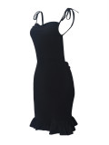 Women's Lace-Up Hem Patchwork Dress