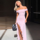 Summer Women's Chic Solid Color Off Shoulder Ruffle Split Dress