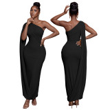 Women's Sexy Solid Color Slash Shoulder Asymmetrical Long Dress
