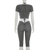Women polka dot sexy sleeveless polka dot print three-piece