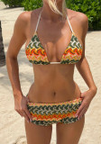 Women's Holiday Tropical Wave Print Halter Neck Bikini Top & Shorts Two-Piece Set