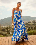 Summer Women's Printed Low Back Maxi Dress
