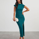 Women's Chic Solid Color Slim Fit Split Bodycon Maxi Dress