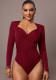 Women's Velvet V-Neck Cross Ruched Slim Fit Bodysuit