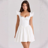 Summer Women's Embroidered Slim Waist Strap Mini Dress