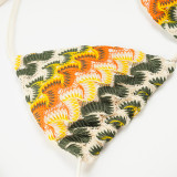 Women's Holiday Tropical Wave Print Halter Neck Bikini Top & Shorts Two-Piece Set