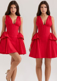 Summer Women's Sexy Deep V-Neck Slim Fit Slim Waist Mini Dress
