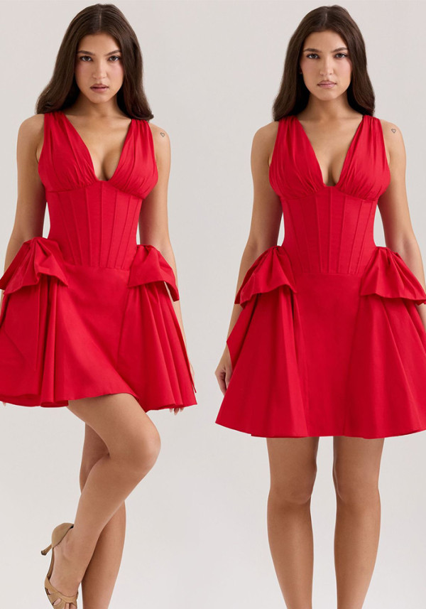 Summer Women's Sexy Deep V-Neck Slim Fit Slim Waist Mini Dress