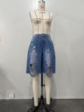 Spring Summer Women's Washed Ripped Loose Irregular Denim Shorts