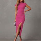 Women's Chic Solid Color Slim Fit Split Bodycon Maxi Dress