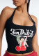 Summer Women's American Style Slim Fit Halter Neck Tie Letter Print Cartoon Tank Top