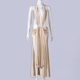 Women's Halter Neck Low Back High Stretch Split Sexy Dress