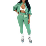 Fall Winter Women's Solid Color Casual Long Sleeve Jacket & Pants Two-Piece Sports Set