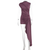 Summer Women's Chic Elegant Ruched Asymmetrical Slim Fit Dress