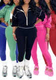Fall Winter Women's Solid Color Casual Long Sleeve Jacket & Pants Two-Piece Sports Set
