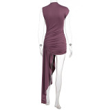Summer Women's Chic Elegant Ruched Asymmetrical Slim Fit Dress