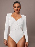 Women's Velvet V-Neck Cross Ruched Slim Fit Bodysuit
