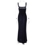 Women's Chic Shimmer Slim Waist Back Lace-Up Maxi Dress