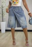 Spring Summer Women's Ripped Faux Two-Piece Loose Denim Shorts