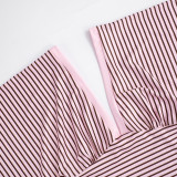 Fall Women's Elegant V-Neck Wide Sleeve Striped Patchwork T-Shirt