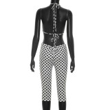 Women polka dot sexy sleeveless polka dot print three-piece