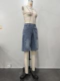 Spring Summer Women's Ripped Faux Two-Piece Loose Denim Shorts