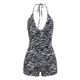 Women Summer Zebra Print Backless Sexy Bodysuit