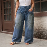 Plus Size Women Denim Wide Leg Long Pants