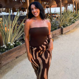Women Autumn Sexy Leopard Print Sleeveless Patchwork Strapless Dress