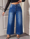 Women Washed Denim Wide Leg Pants