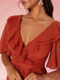 Women V-Neck Ruffle Split Holiday Bridesmaid Evening Dress