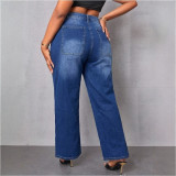 Women Washed Denim Wide Leg Pants