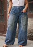 Plus Size Women Denim Wide Leg Long Pants