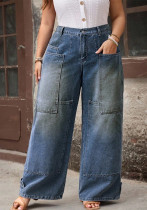 Plus Size Women Denim Wide Leg Long Pants Plus Size Women Denim Wide Leg Long Pants