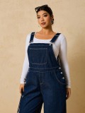 Women Summer American Pocket Denim Overalls Wide Leg Jumpsuit