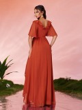 Women V-Neck Ruffle Split Holiday Bridesmaid Evening Dress