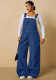 Women Summer American Pocket Denim Overalls Wide Leg Jumpsuit
