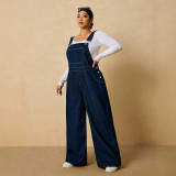 Women Summer American Pocket Denim Overalls Wide Leg Jumpsuit