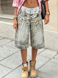 Women Leopard Star Print Cropped Denim Pants